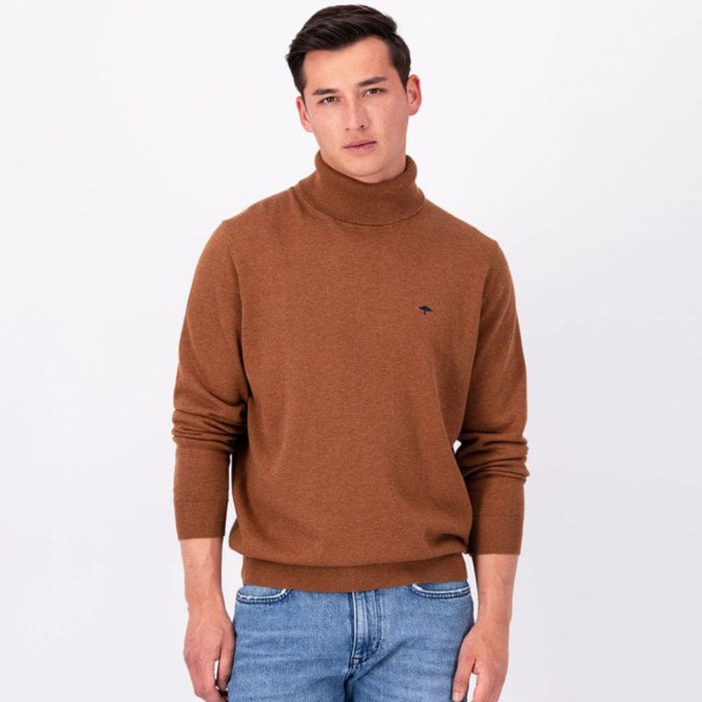 FYNCH HATTON TURTLENECH MADE OF FINE COTTON MEN WALNUT BROWN SWEATER